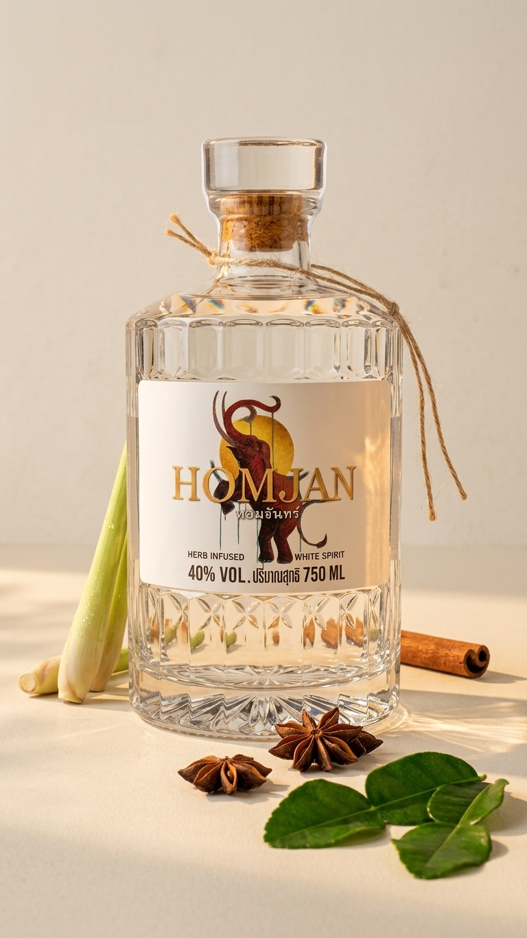 HOMJAN bottle with lemongrass, cinnamon and kaffir lime