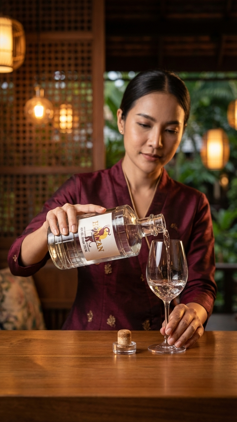 HOMJAN poured in a warm Thai bar setting